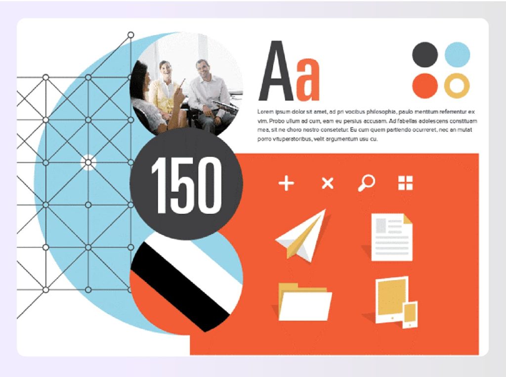 Clean graphic mood board with consistent orange and blue theme