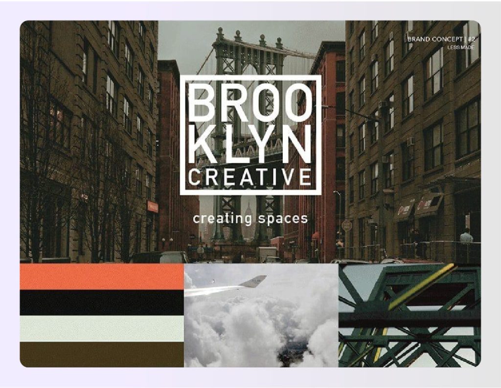 Split mood board showing Brooklyn vintage and urban themes
