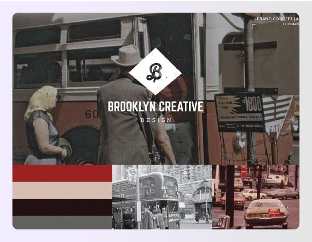 Retro style mood board with red and brown color palette