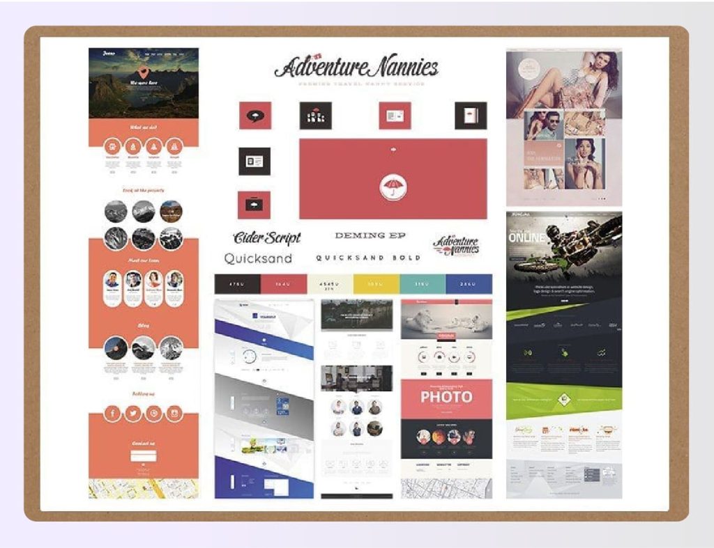 Adventure themed mood board with nature photos and web elements Adventure themed mood board with nature photos and web elements