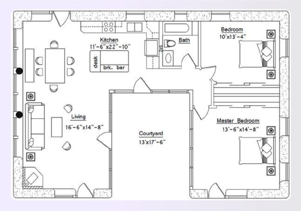 U-shaped courtyard retirement house plan for outdoor living U-shaped courtyard retirement house plan for outdoor living