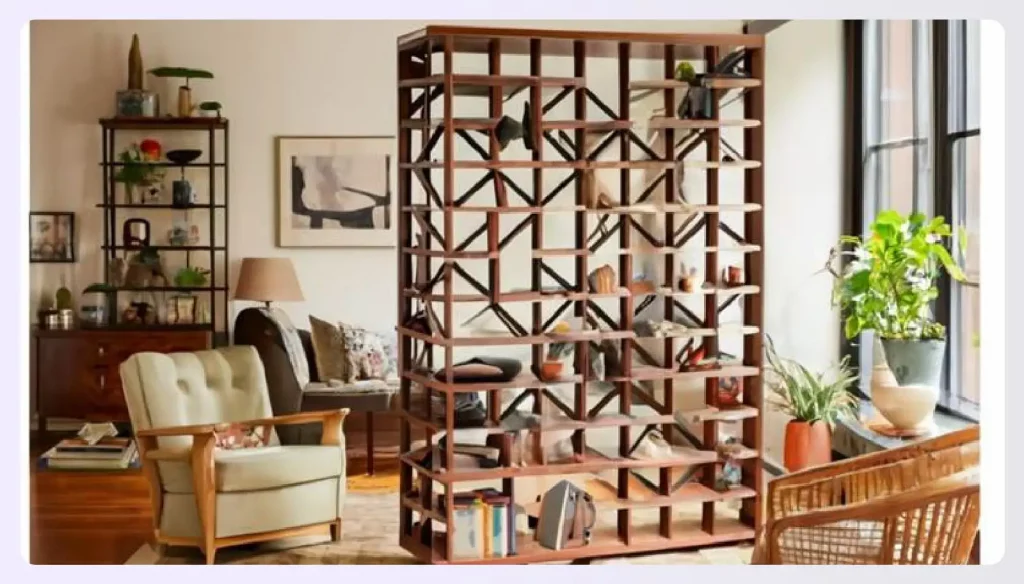 A bookshelf used as a divider for living room