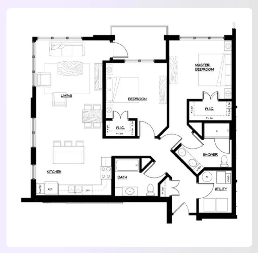 A corner unit 2-bedroom apartment floor plan A corner unit 2-bedroom apartment floor plan