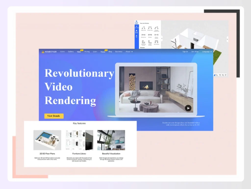 A photorealistic living room designed with HomeStyler