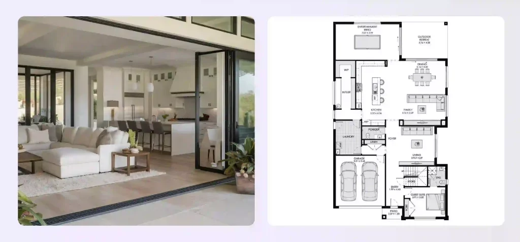 A seamless indoor-outdoor living space with large sliding glass doors A seamless indoor-outdoor living space with large sliding glass doors