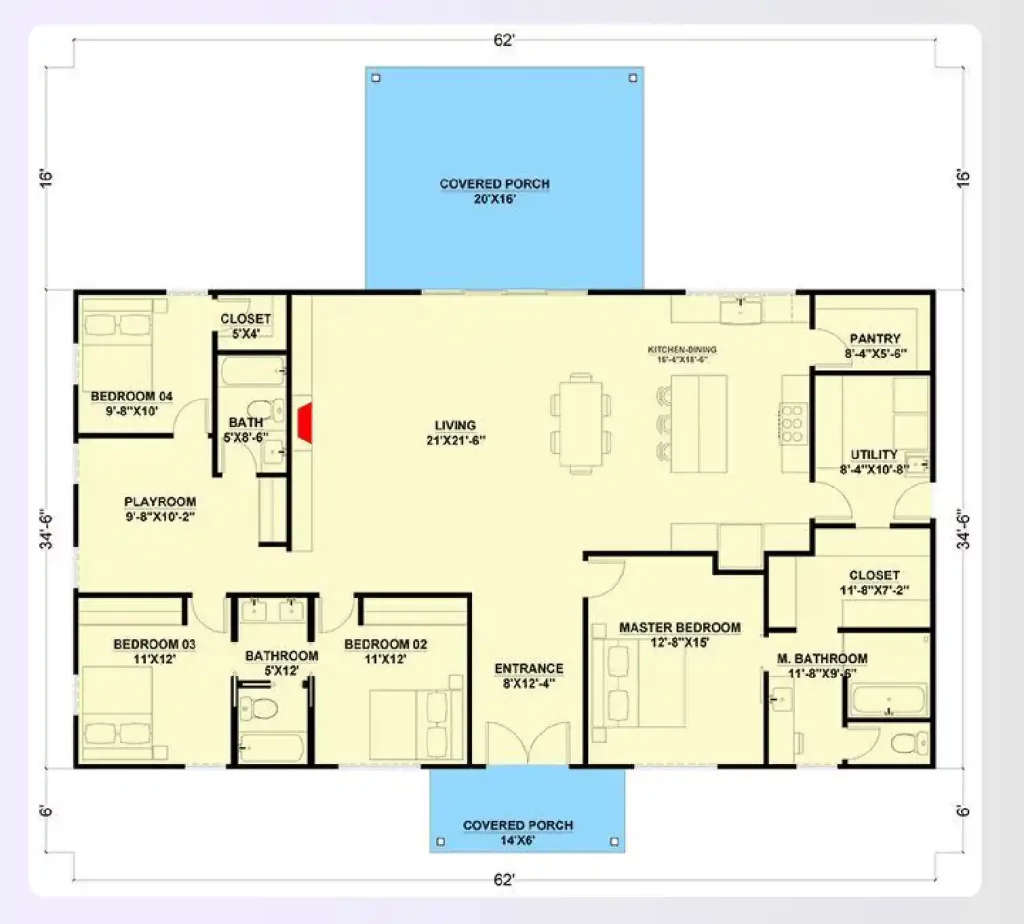 A split-bedroom 4-bedroom ranch plan for privacy