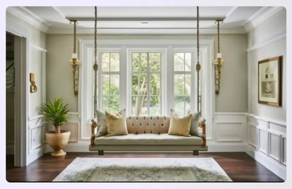 An indoor swing sofa in a bright living room