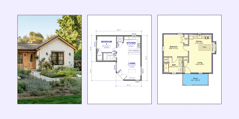 Auxiliary dwelling one-bedroom plan with versatile functionality Auxiliary dwelling one-bedroom plan with versatile functionality