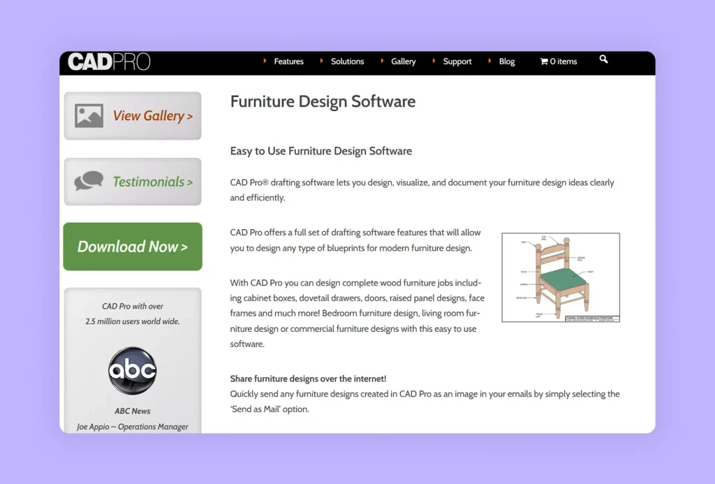 CAD Pro is an online platform for creating furniture designs