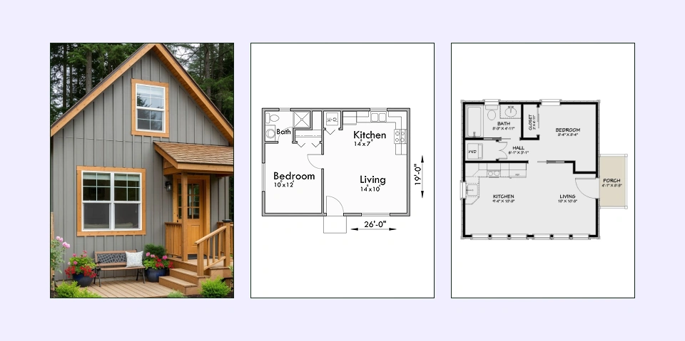 Compact 1-bedroom house layout designed for space efficiency Compact 1-bedroom house layout designed for space efficiency