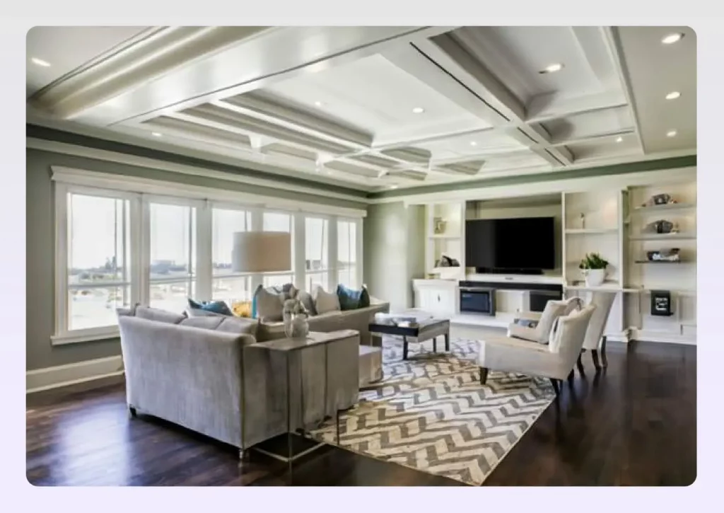 Elegant living room with a white tray ceiling
