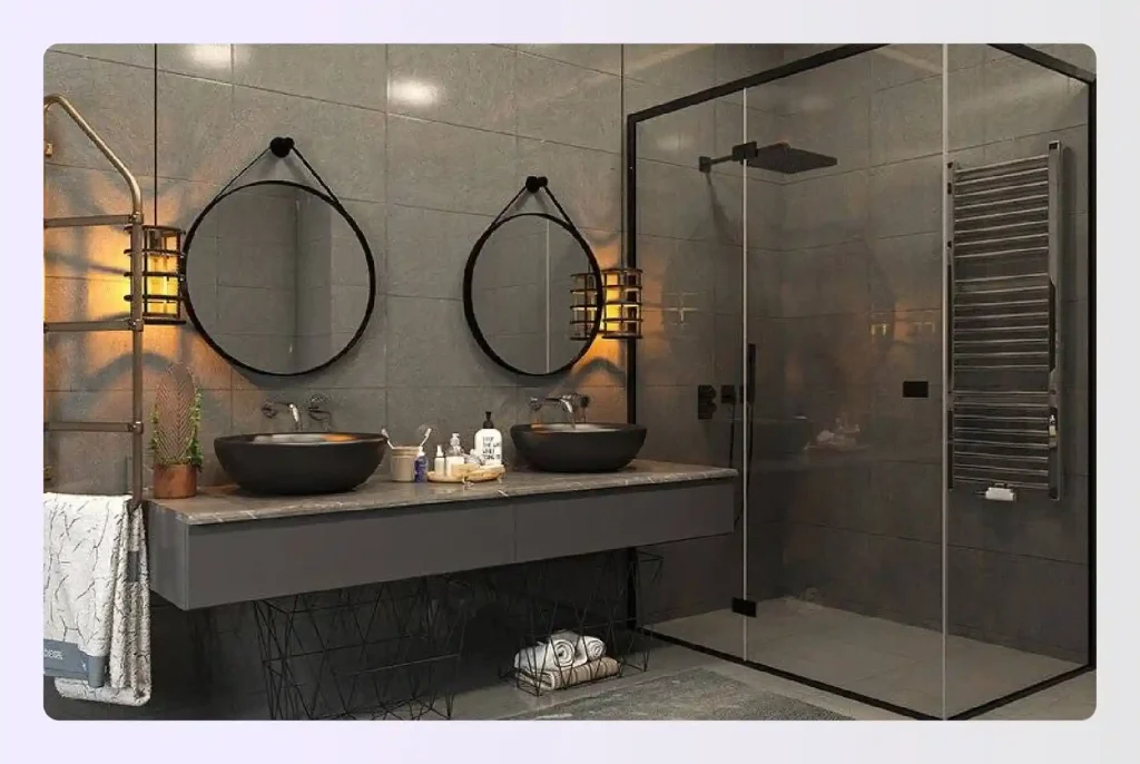 Symmetrical mirror plus double sink layout Symmetrical mirror plus double sink layout