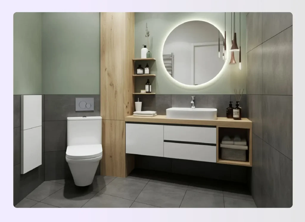 Corner entry type powder room Corner entry type powder room