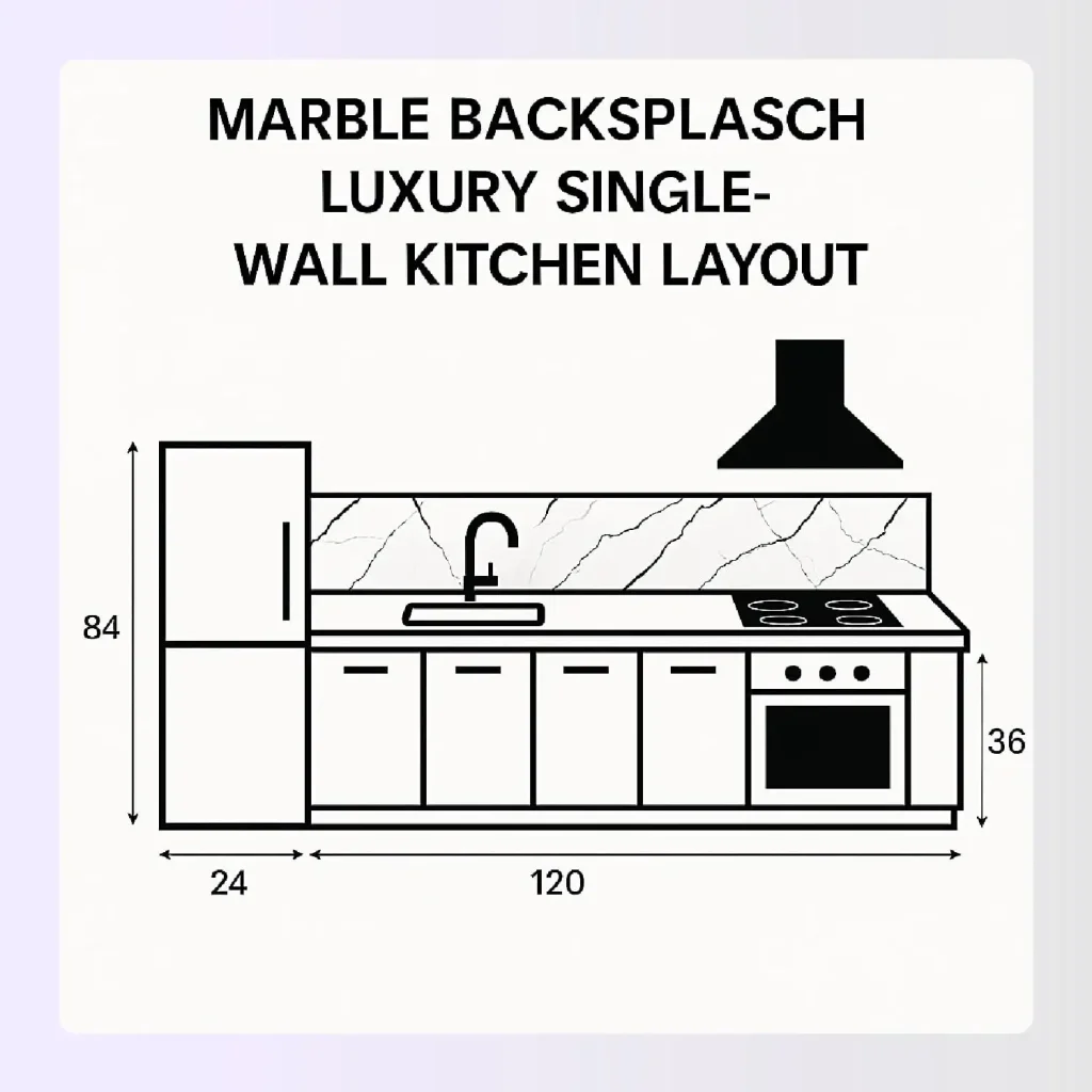 Marble backsplash luxury single-wall kitchen layout Marble backsplash luxury single-wall kitchen layout