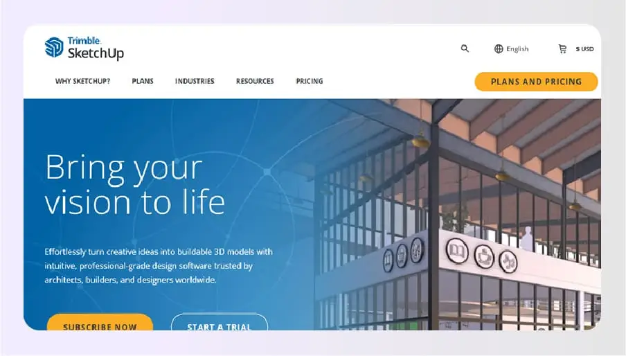 3D modeling workspace in SketchUp Pro
