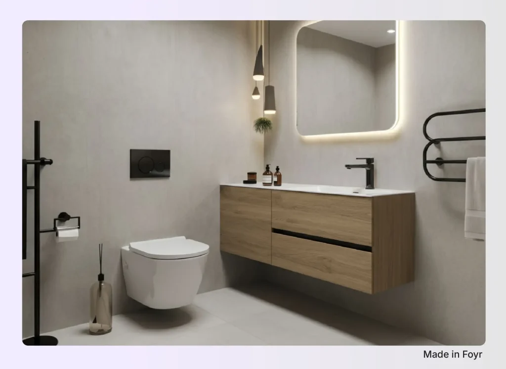 Spacious L-shaped powder room Spacious L-shaped powder room