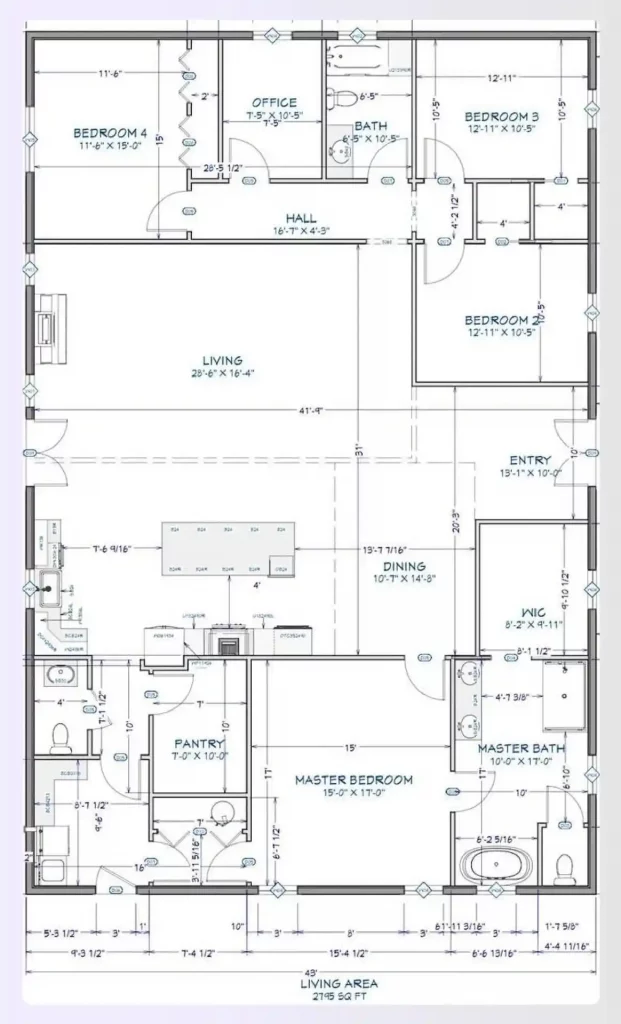Grand hall 4-bedroom barndominium design
