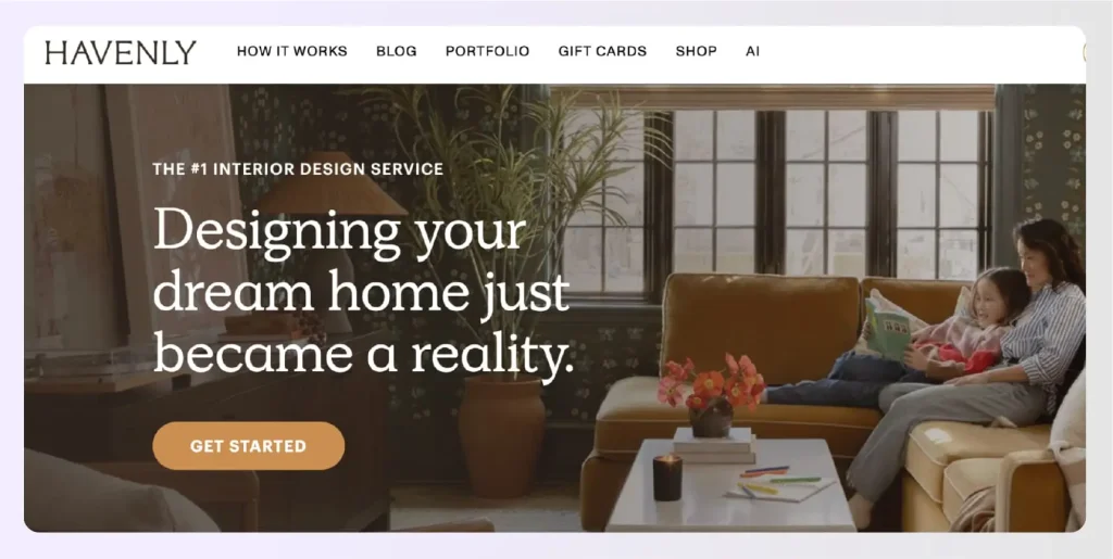 Havenly's website showing designer consultation interface and custom mood board examples Havenly's website showing designer consultation interface and custom mood board examples
