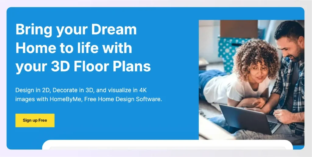 HomeByMe's 3D visualization interface featuring branded furniture catalog and realistic room rendering HomeByMe's 3D visualization interface featuring branded furniture catalog and realistic room rendering