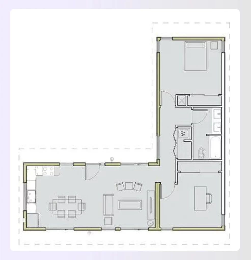 L-shaped container house floor plan design L-shaped container house floor plan design