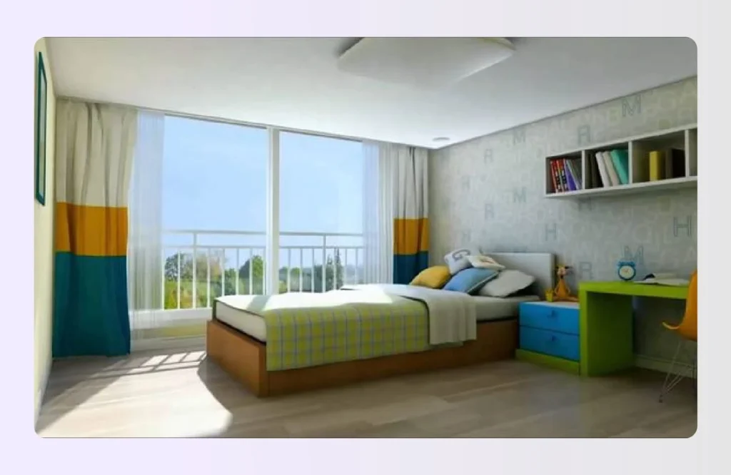 Modern bedroom interior rendered with natural lighting Modern bedroom interior rendered with natural lighting