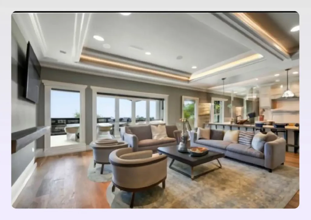 Modern tray ceiling with integrated cove and recessed lighting