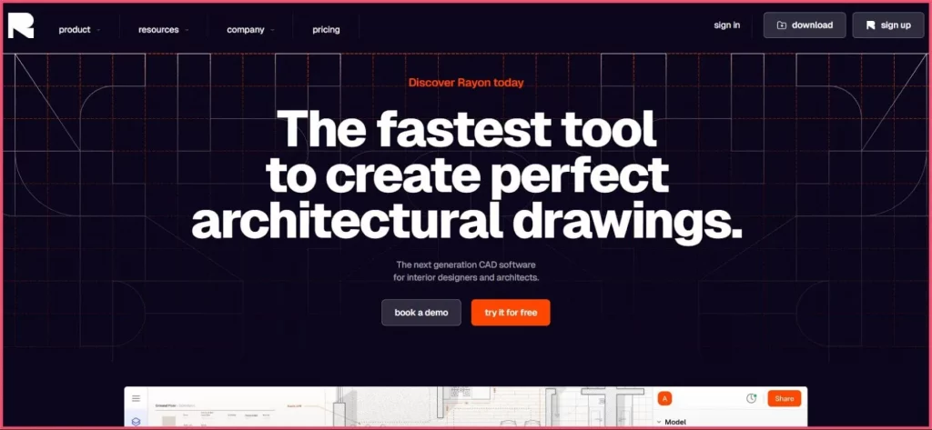 Rayon is a collaborative 2D drawing tool showing architectural floor plans with real-time editing capabilities