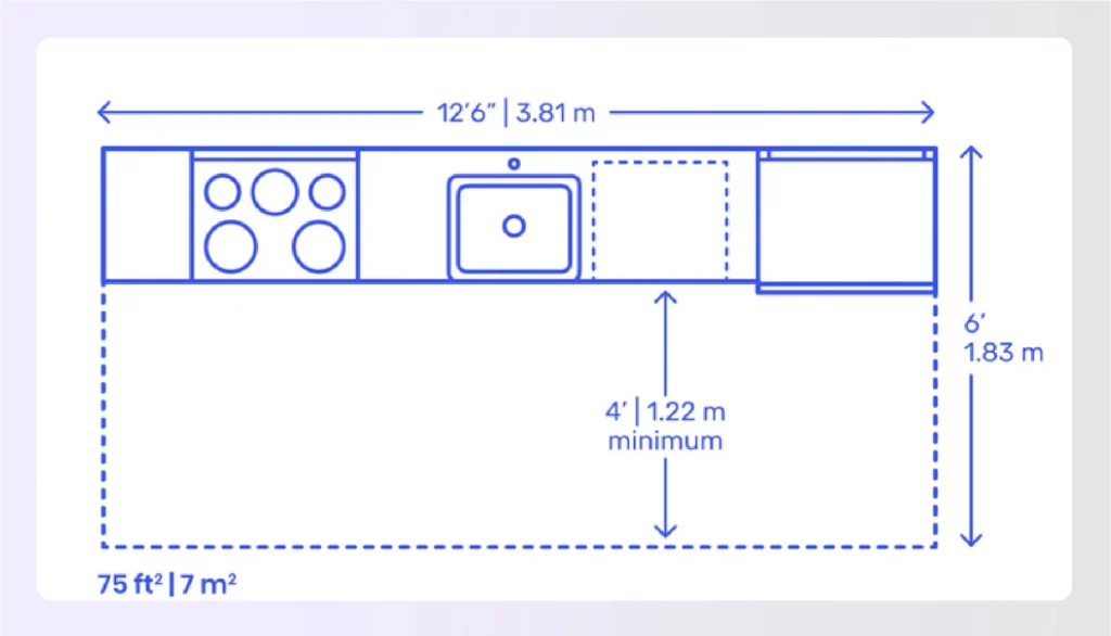 Simple one-wall small kitchen floor plan diagram