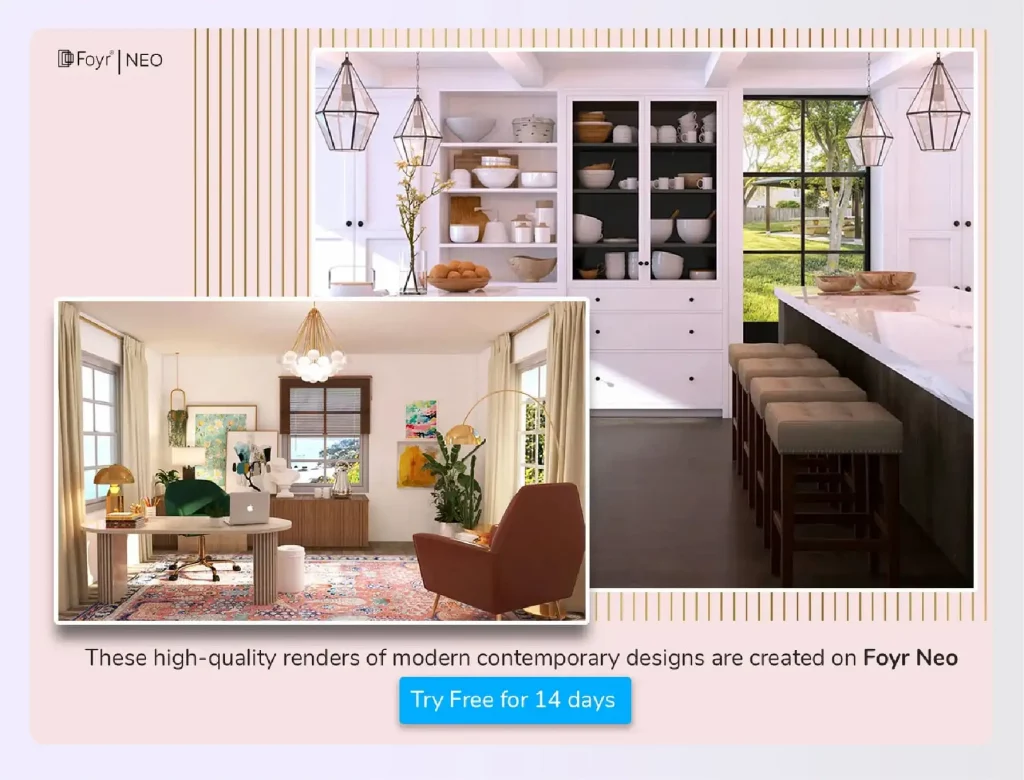 Stylish kitchen and dining room design on app display Stylish kitchen and dining room design on app display