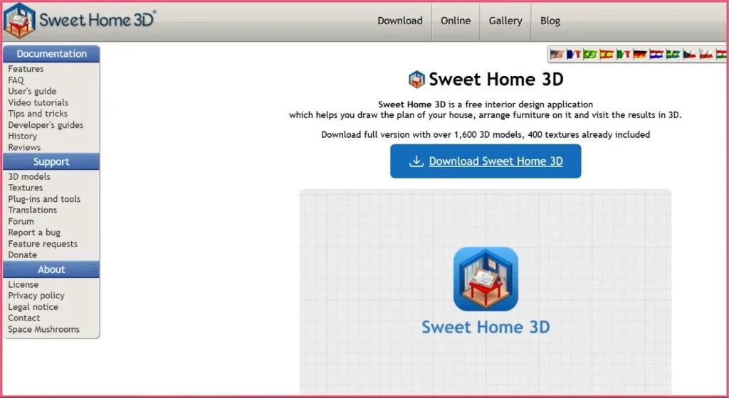 Sweet Home 3D is a free home design application showing simple floor plans with basic furniture placement tools