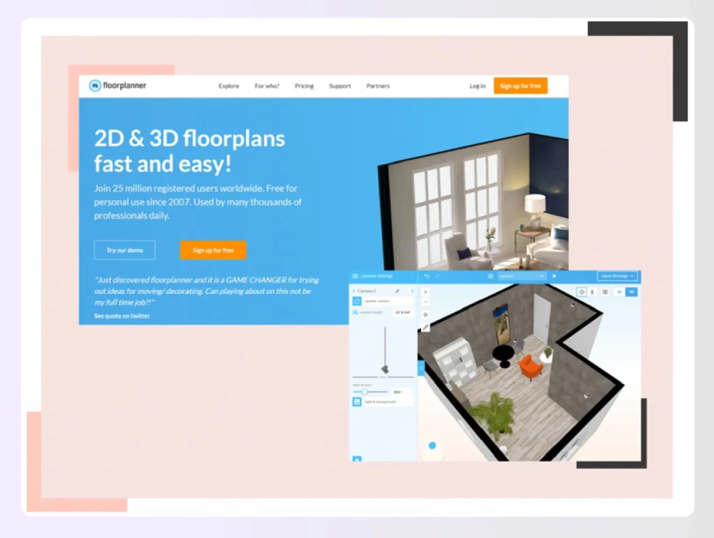 The dual 2D3D view in the Floorplanner tool