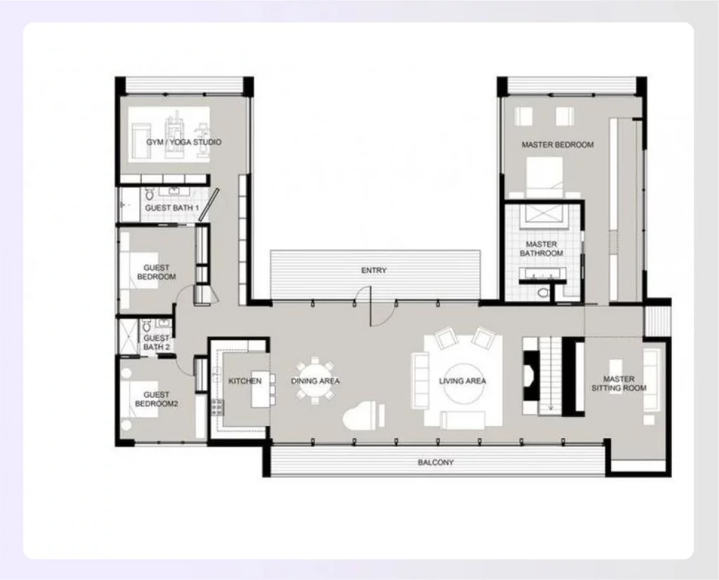 U-shaped container home floor plan with courtyard U-shaped container home floor plan with courtyard