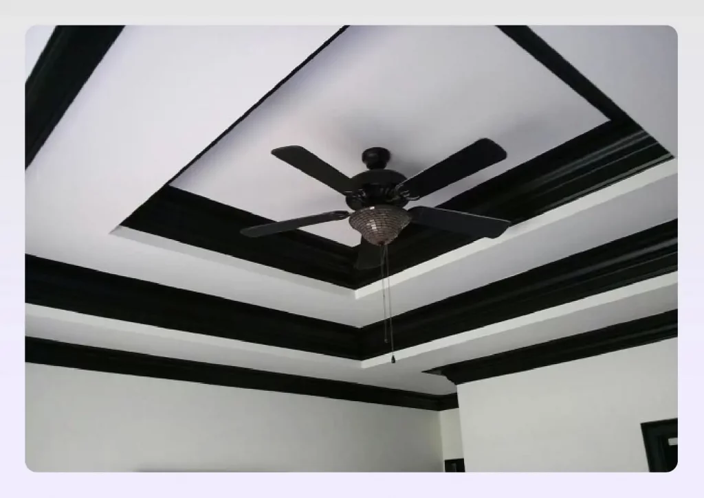 White tray ceiling with a bold, dark contrasting trim